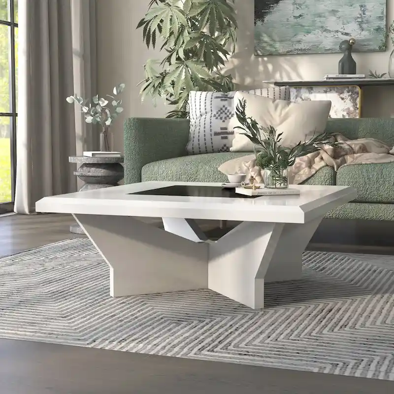 Glass Top Coffee Table - Black/White, Contemporary Design, Multi-User
