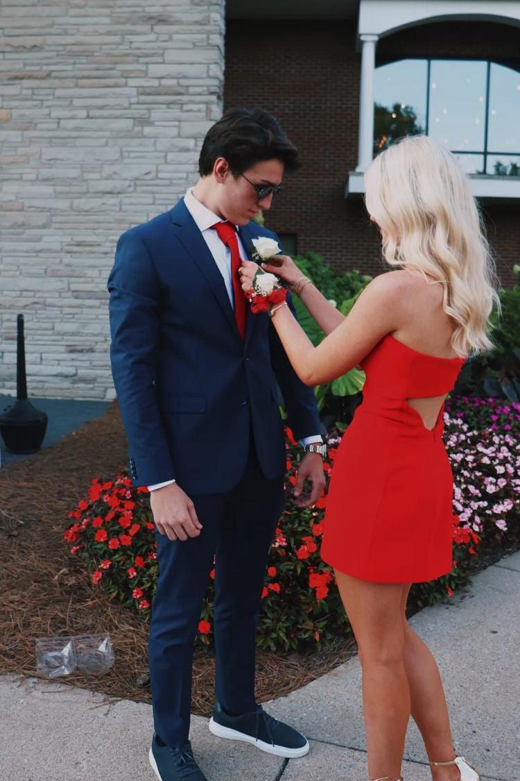 Red - Strapless A Line Short Homecoming Dresses