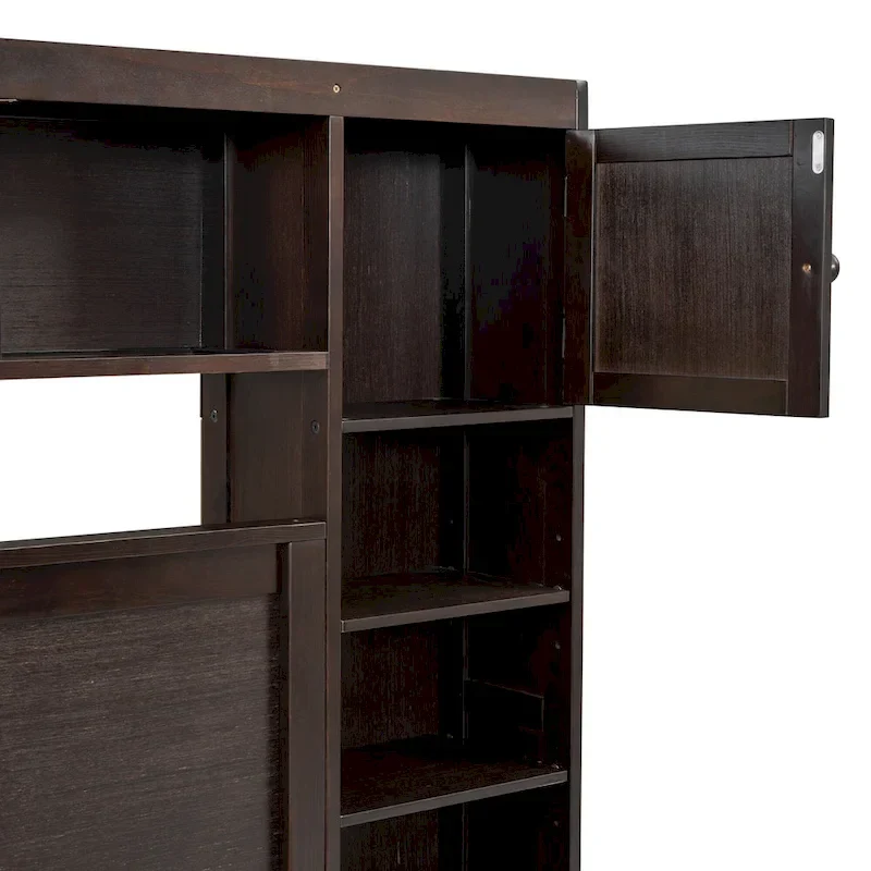 Modern Wooden Bed with Cabinet, Shelf, and Sockets