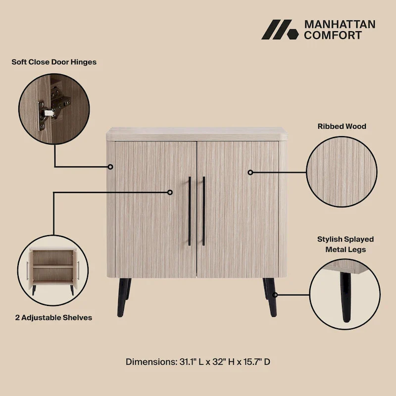 Wood Ribbed Accent Cabinet with Black Metal Legs - 32 inch TV Stand