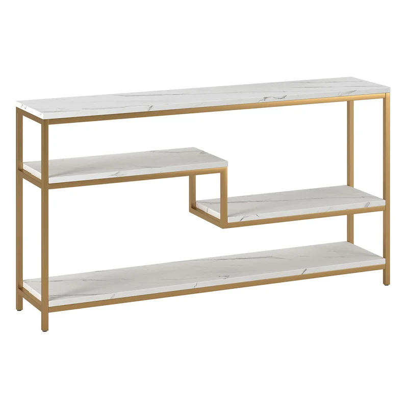 55 Wide Rectangular Console Table with Faux Marble Top