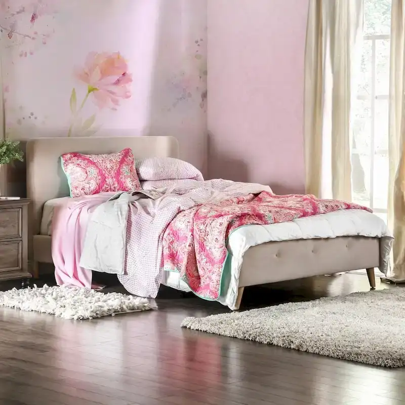 Furniture of America Celene Mid-century Modern Queen Fabric Platform Bed