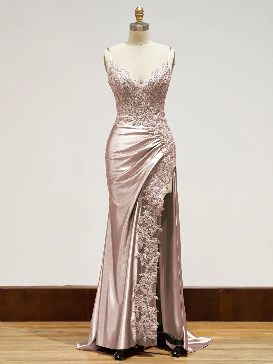 Sheath Black Long Appliques Prom Dress