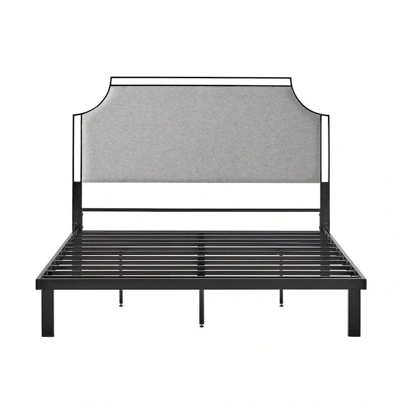 Upholstered Curved Metal Queen Bed Frame