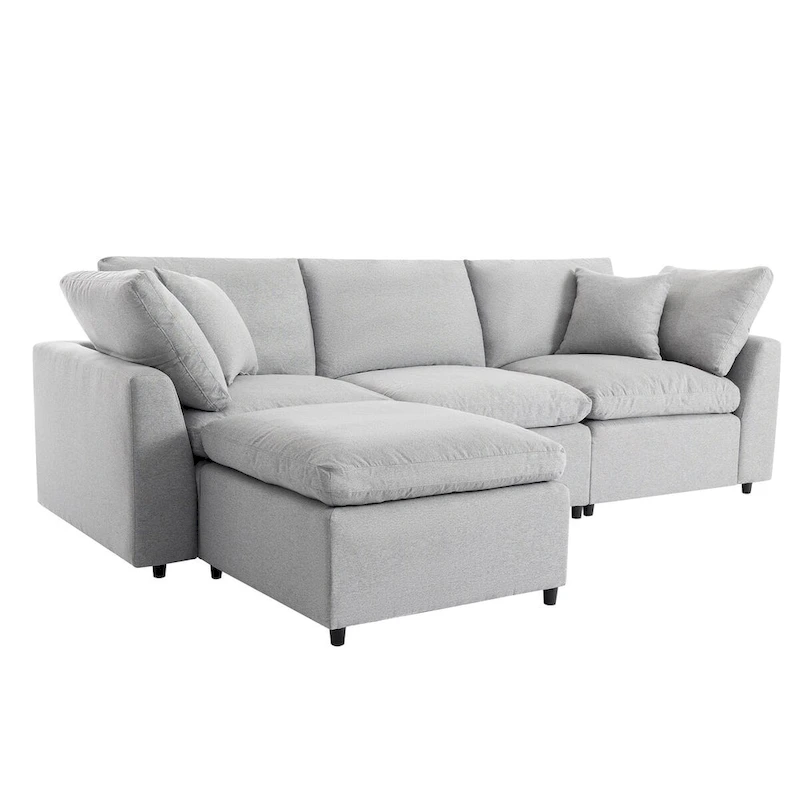 Luxurious Down-Filled L-Shaped Sectional Sofa with Reversible Chaise, Light Gray