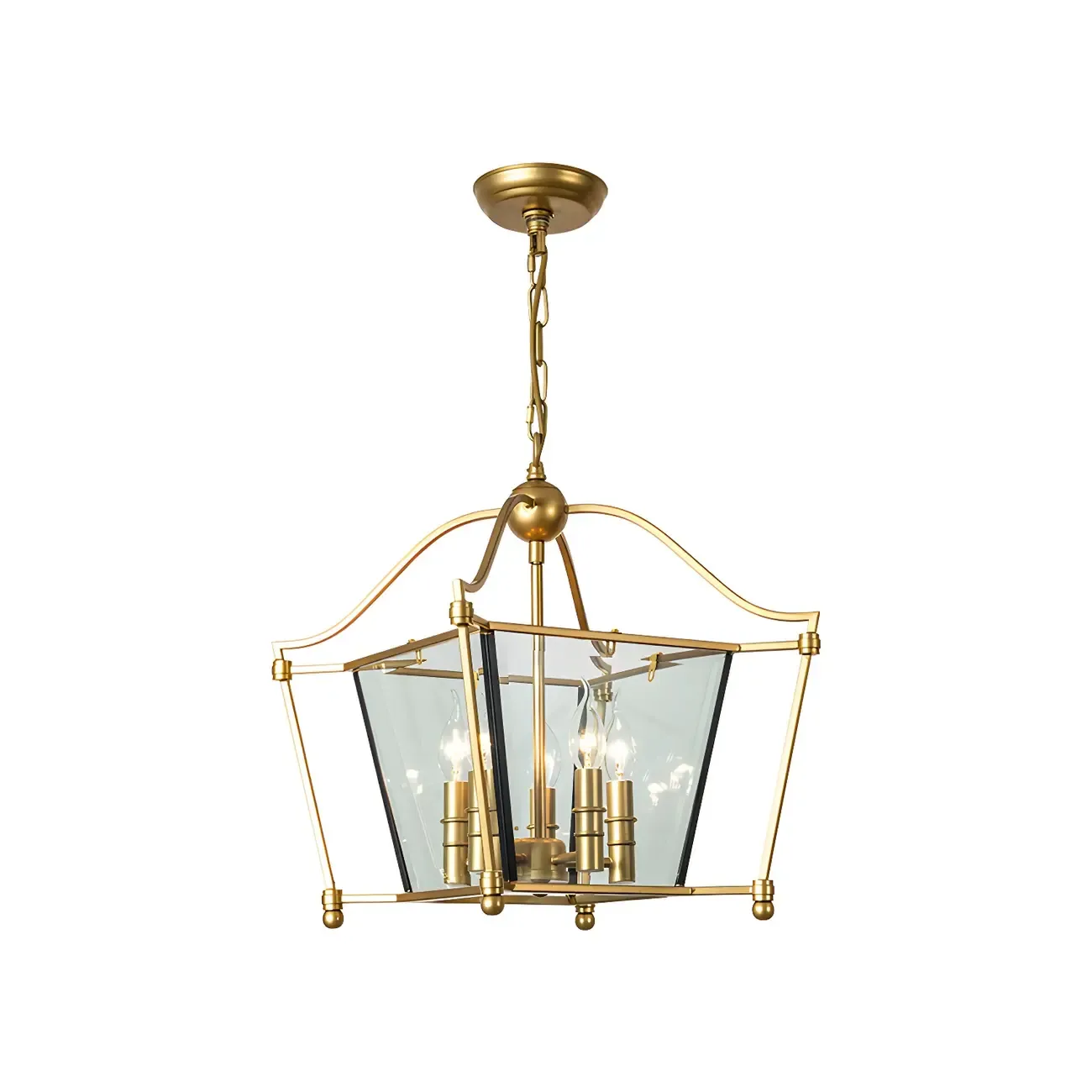 Adjustable Kitchen Gold Square Glass Caged Candle Chandelier