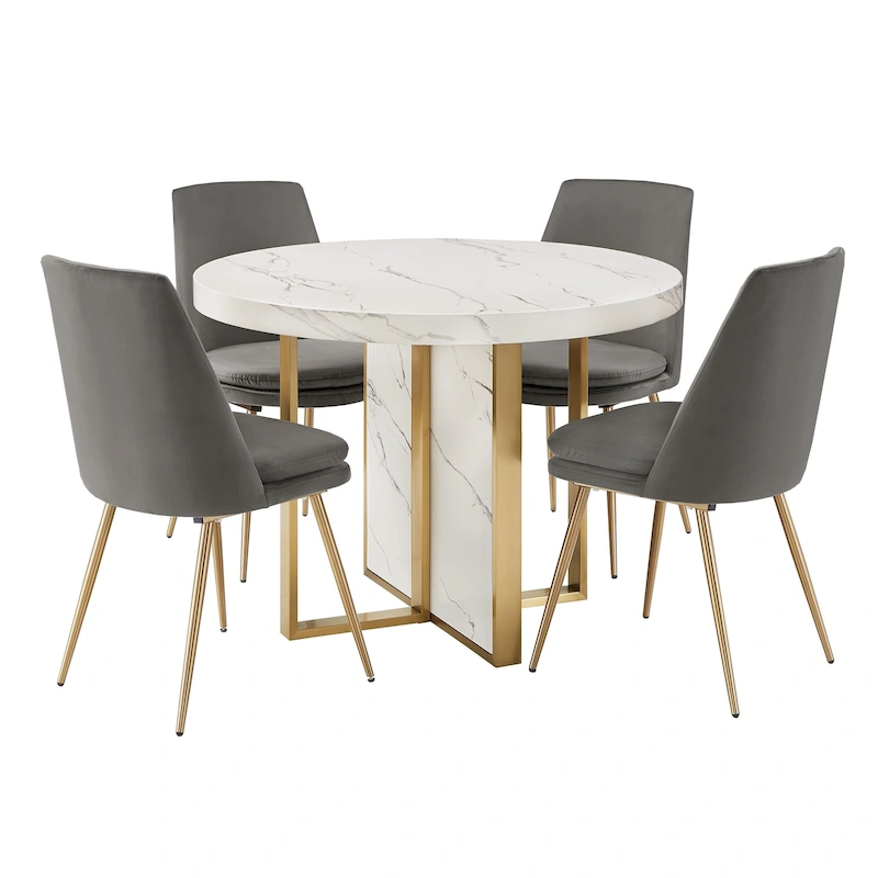 Saki 43 Wide Faux Marble Round Dining Table Set by iNSPIRE Q Modern