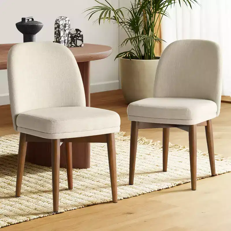 Set of 2 Modern Upholstered Dining Chairs, Linen Blend Armless Kitchen Seating with Solid Rubberwood Legs for Dining Room-Panipeachy