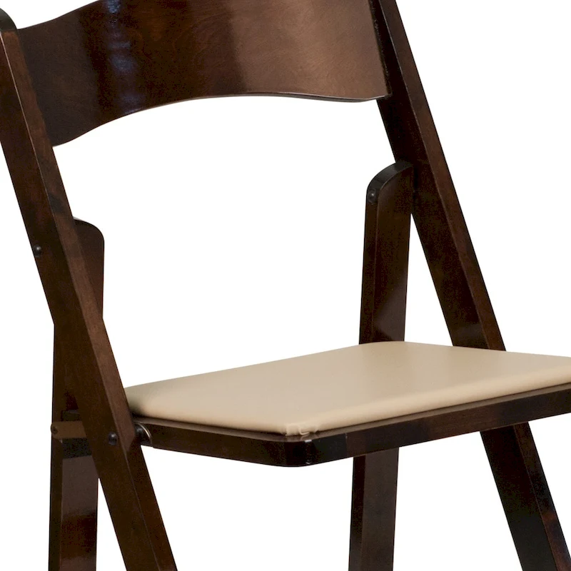 Wood Folding Chair with Vinyl Padded Seat (Set of 2)
