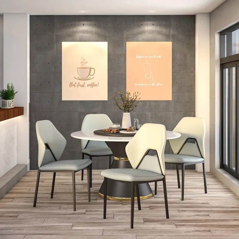 PU Leather Dining Chair – Brown/Grey/Blue Grey/Green Blue/White, Iron Legs, Single