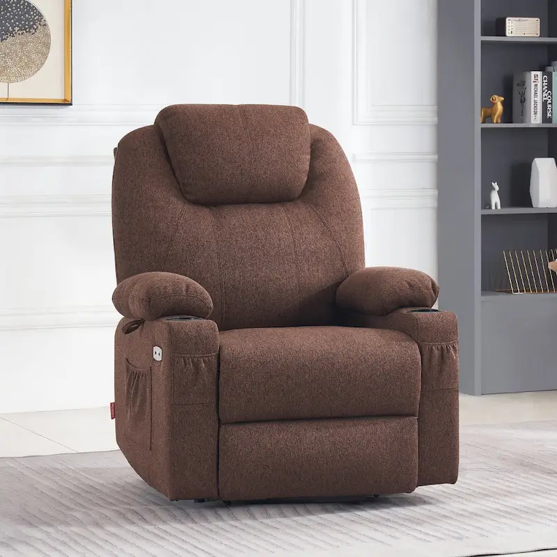 MCombo Large Power Lift Recliner Chair with Massage, Cup Holders, Extended Footrest, Fabric 7516