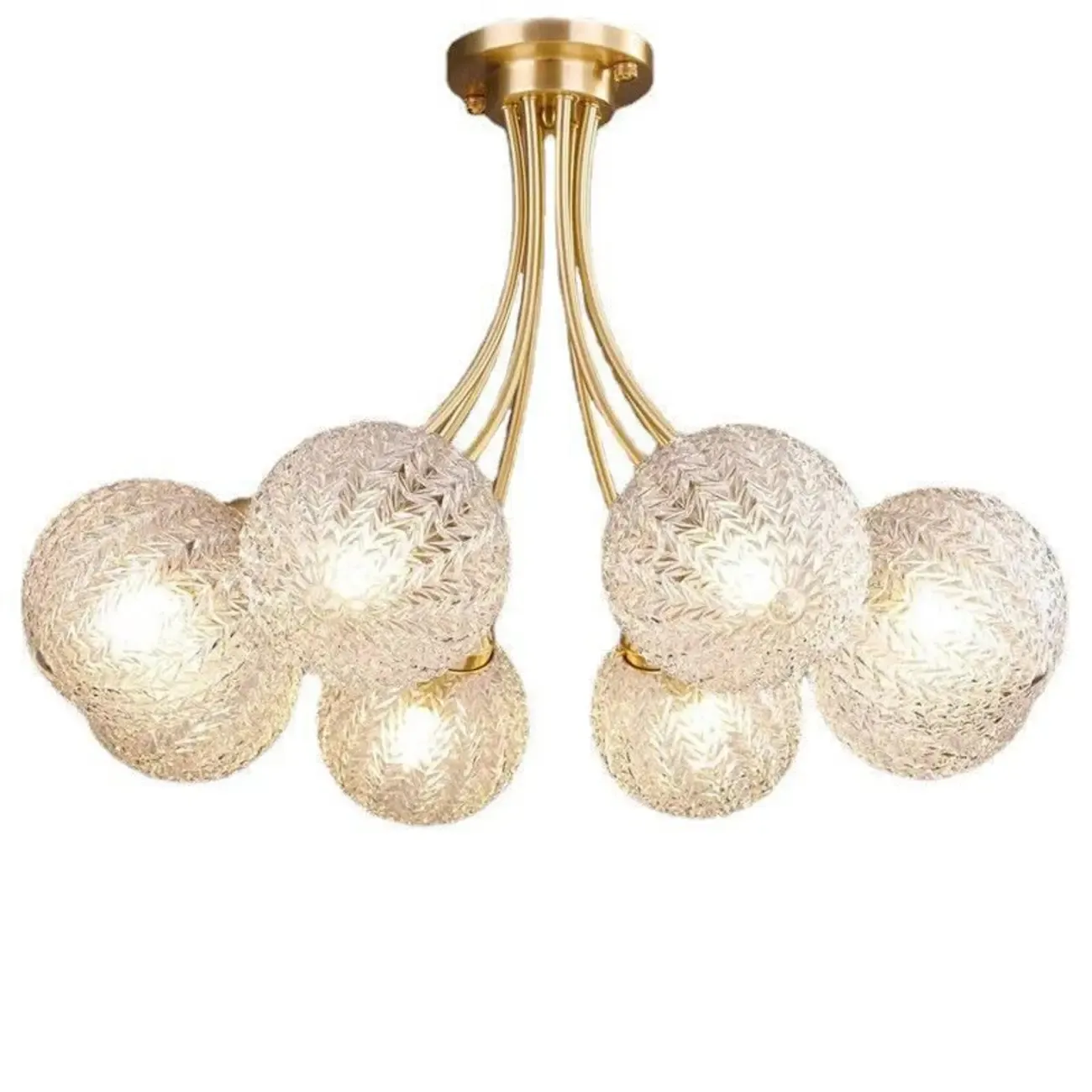Elegant 6-Light Globe Glass Golden Semi Flush Ceiling Light