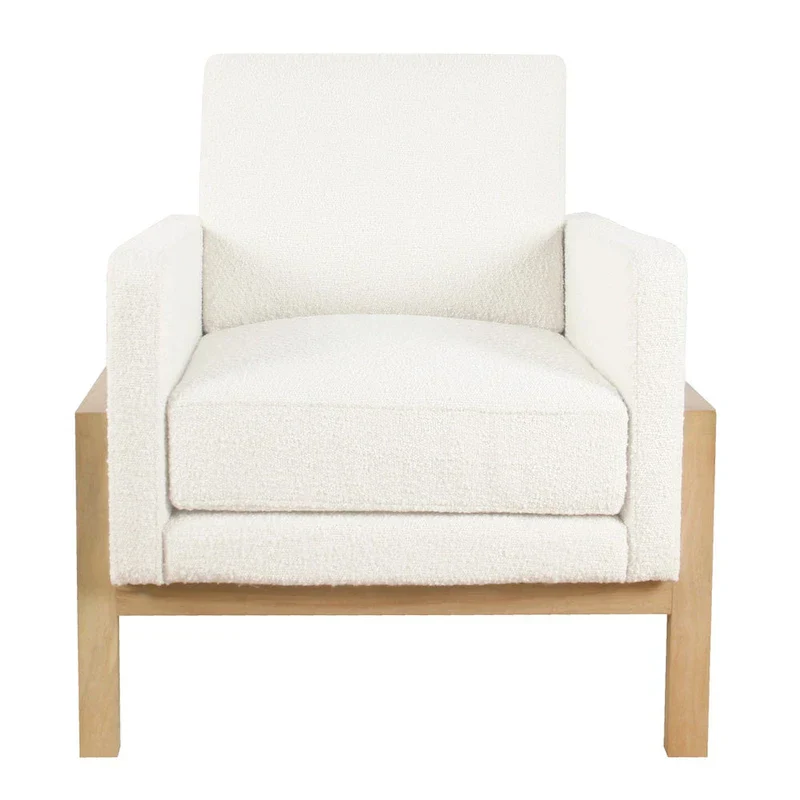 Wood Frame Accent Chair - Cream Boucle - Single Seater
