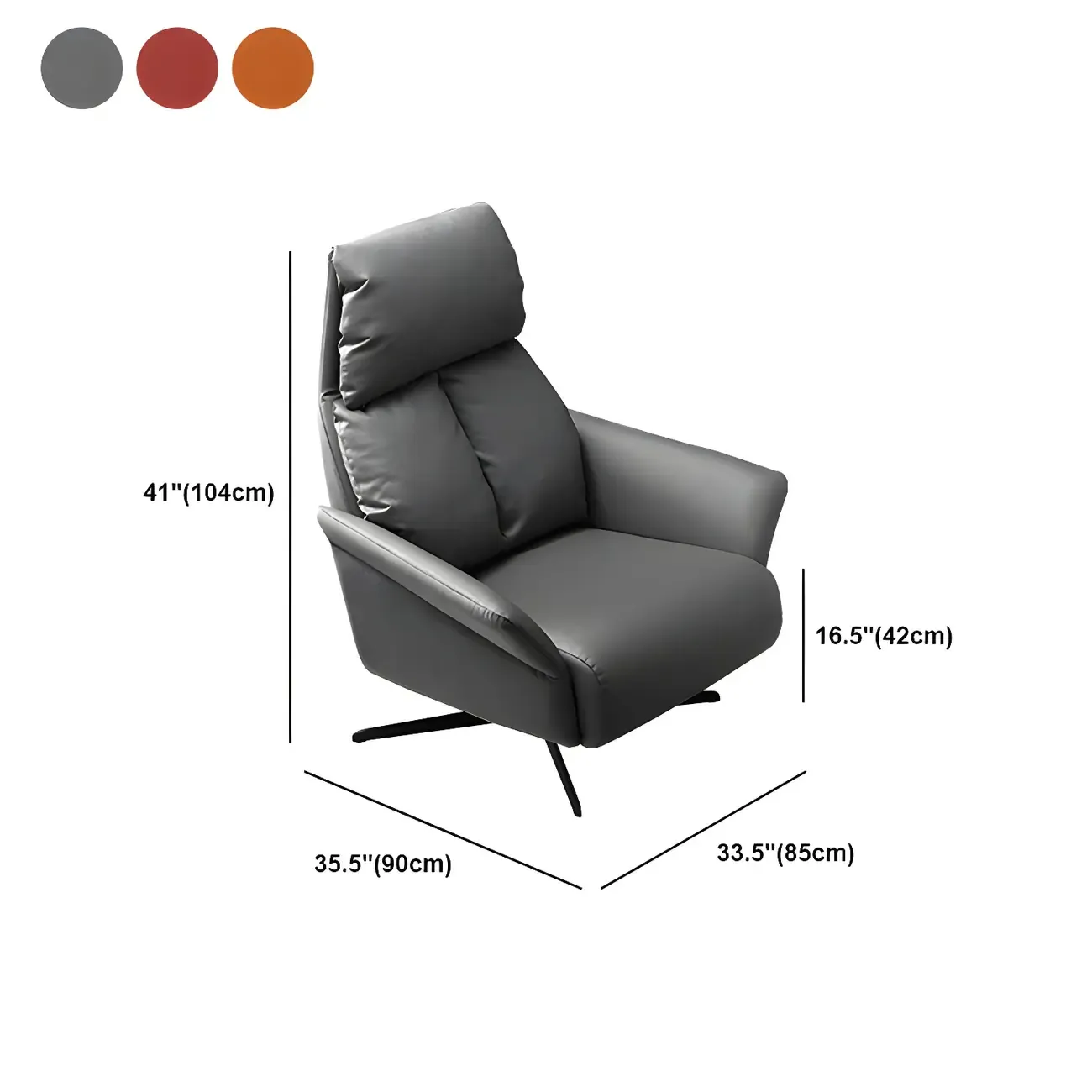 Modern Leather Swivel Chair Red with Arms Black Legs