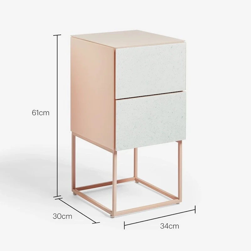Marble Pattern Double Drawer Nightstand with Tempered Glass Top