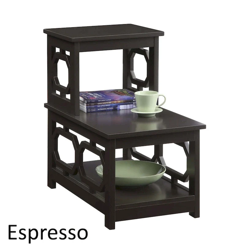 2 Step Chairside End Table - Espresso, White, Black - Multi-Person Use