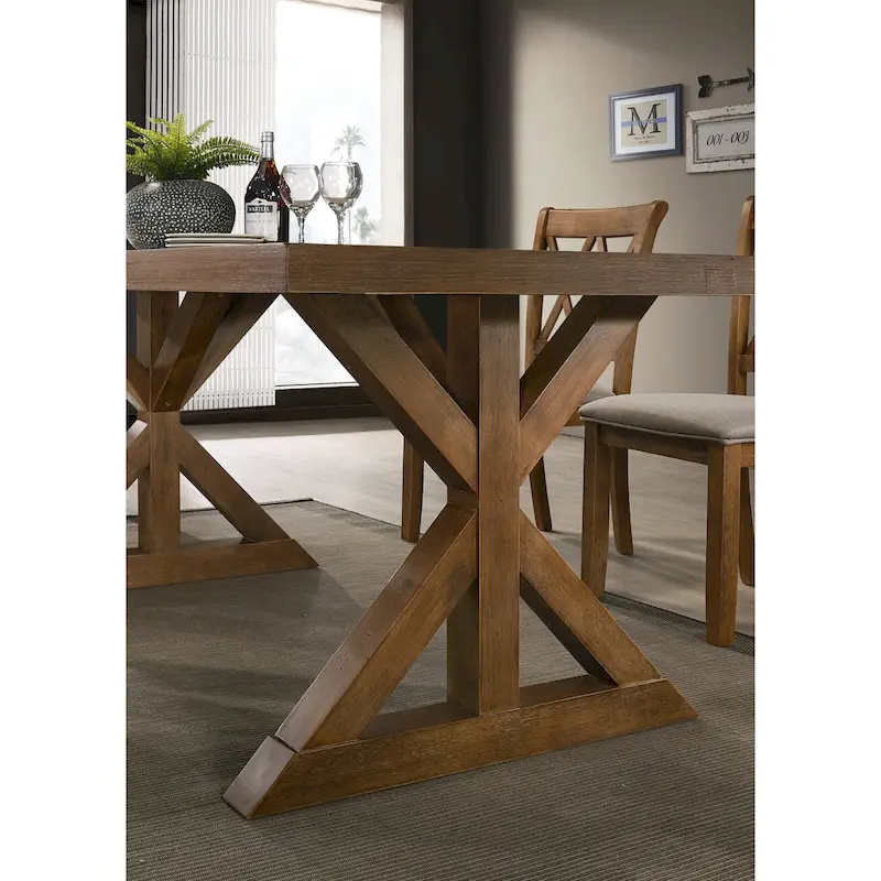 Farmhouse Wood Trestle Dining Table in Brushed Driftwood Finish