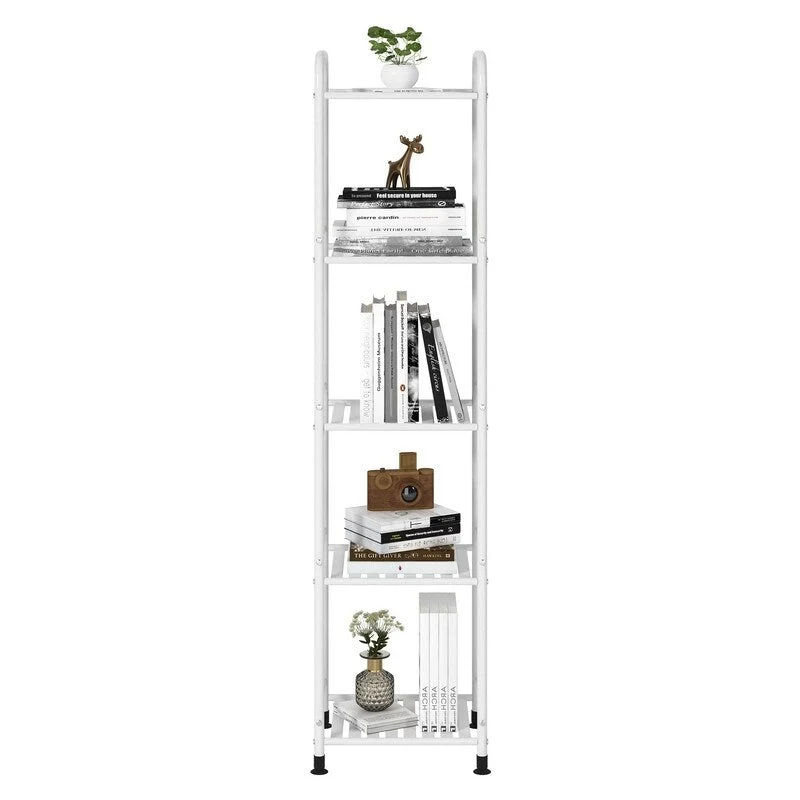 Black / White 5-Tier Narrow Metal Shelving Unit – Single