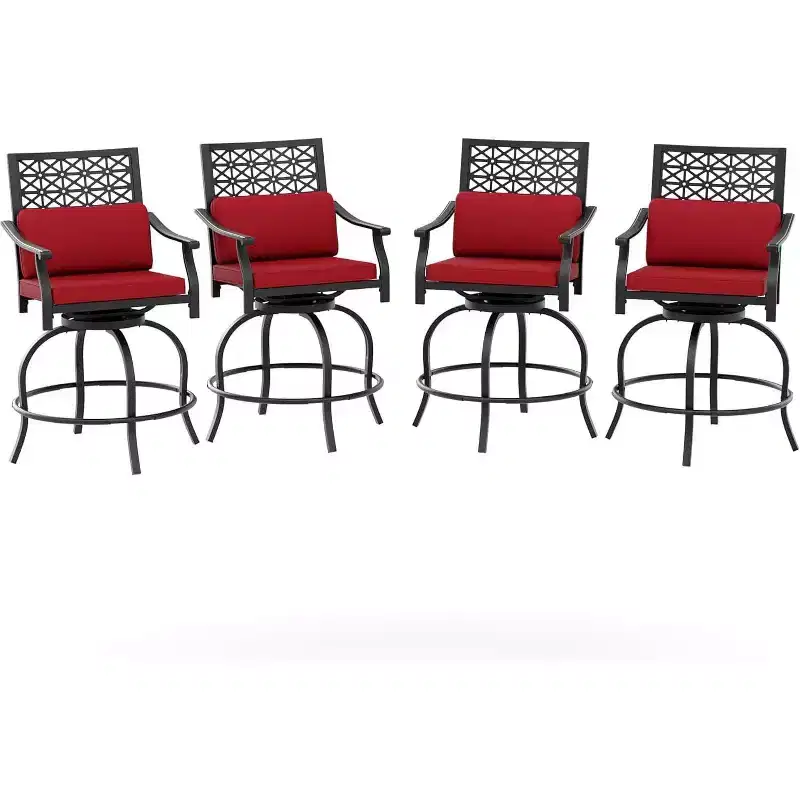 Acekool 4-Piece Swivel Bar Stool Set - Counter Height Outdoor Patio Chairs with Cushions, Red