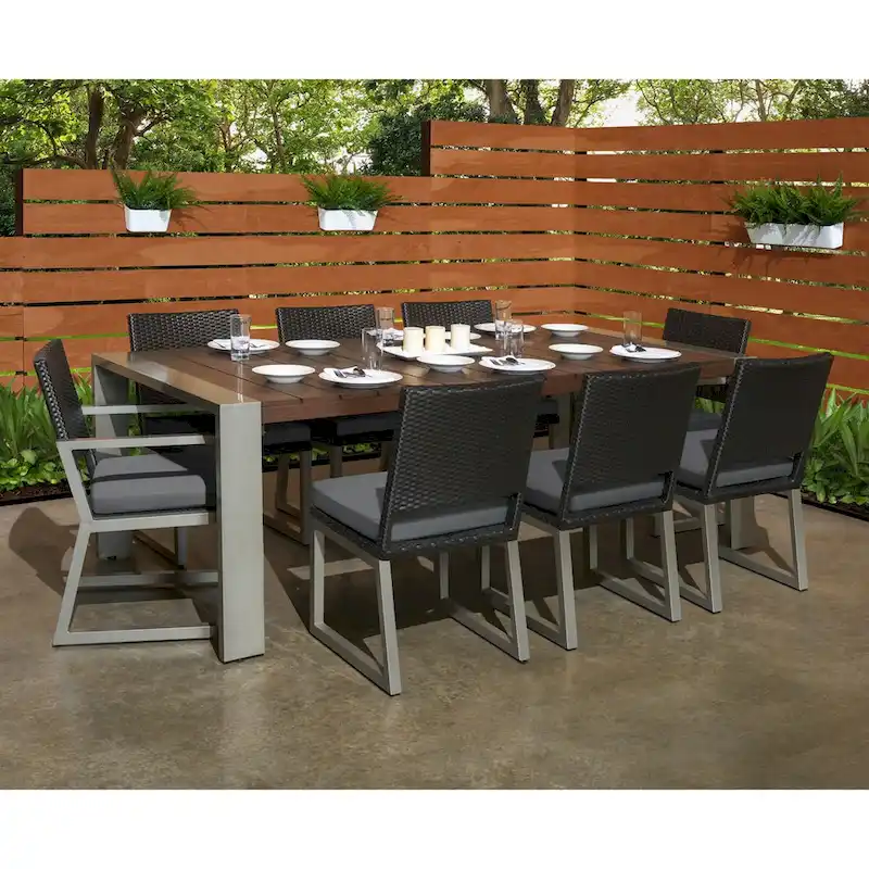 Milo Espresso 9 Piece Sunbrella Outdoor Patio Dining Set
