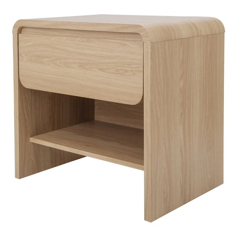 Minimalist Side Table with 1 Drawer – Euro Oak, Arched Low Profile