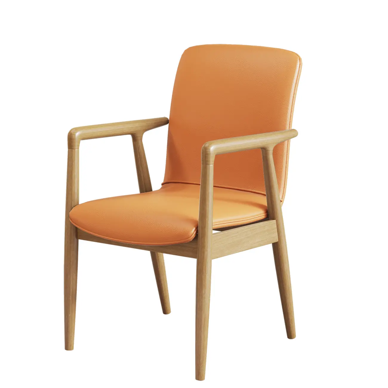 Modern Wood Faux Leather Upholstered Dining Armchair