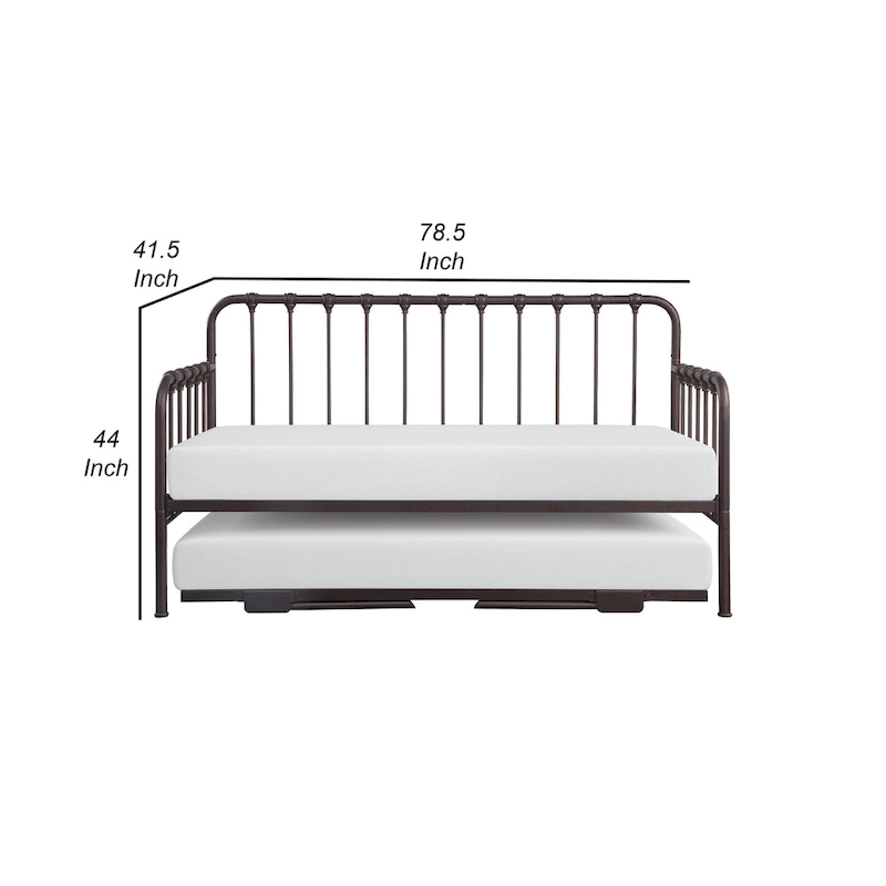 Ziva Daybed with Lift Up Trundle, Dark Bronze Metal Frame, Folding Legs