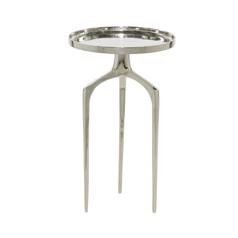 Aluminum Metal Tray Inspired Top Side End Accent Table with 3 Tripod Legs - Gold, Silver or Black