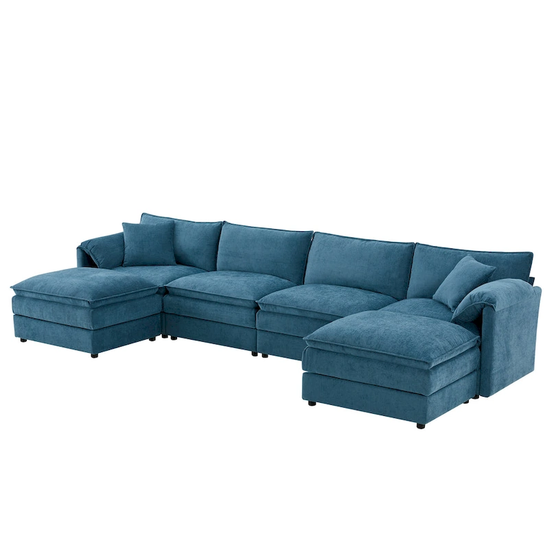 136  U-Shaped Chenille Cloud Sectional Sofa with Dual Ottomans