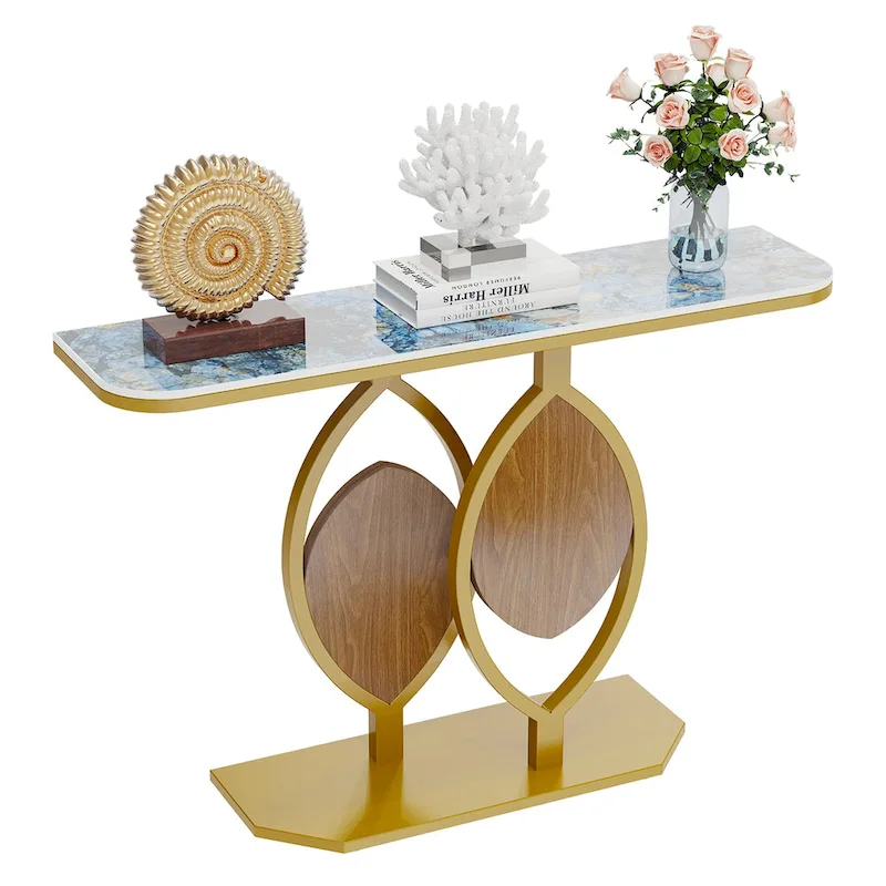 48 Modern Console Marble Table with Gold Base Entryway Living Room - 48x12x31