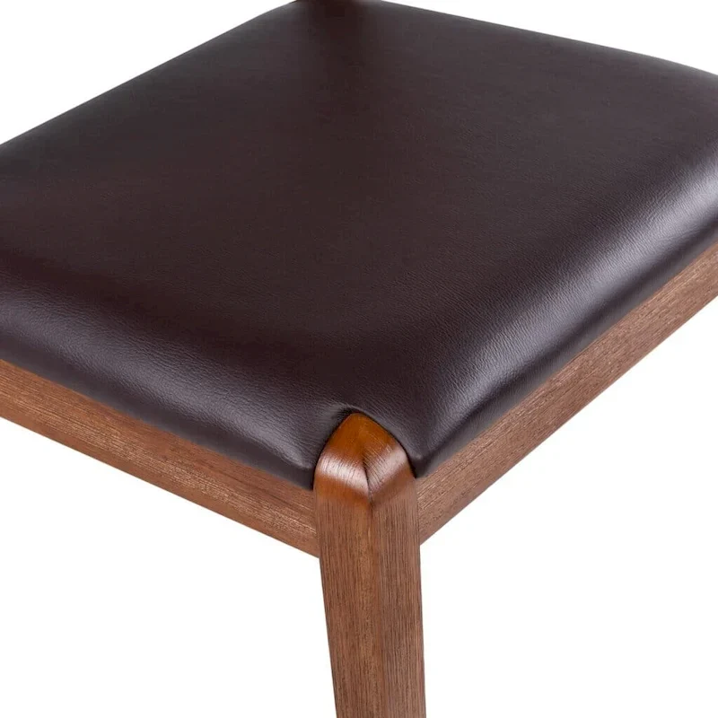 Mid-Century Rubberwood Dining Chair with Faux Leather Seat – Chestnut Wire-Brush