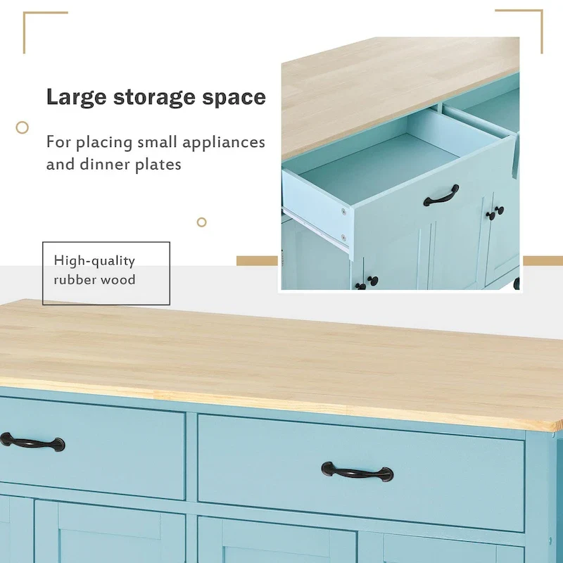 Kitchen Island Cart With Solid Wood Top and Locking Wheels