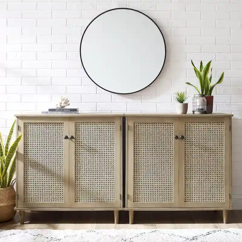 Woven Rattan Wicker Doors Accent Cabinet Sideboards