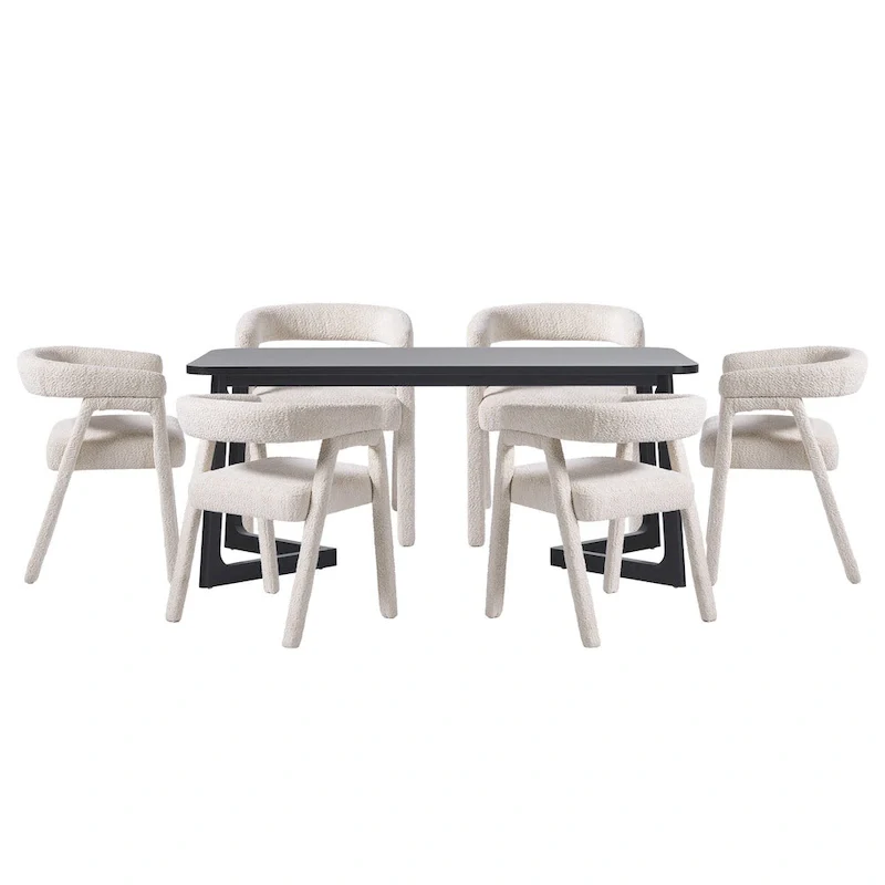 Middlebrook 7 Piece Solid Wood Dining Table Set w/ Full Fabric Chairs