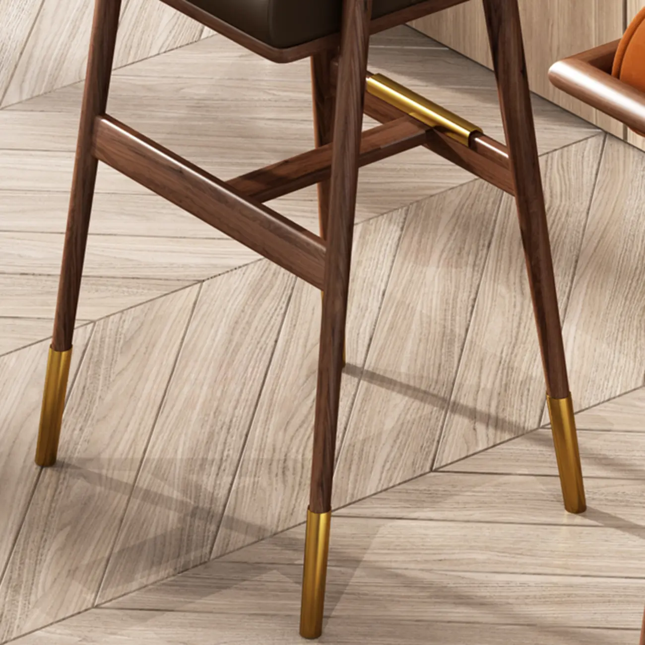 Brown Wooden Cushion Bar Stool with Backrest