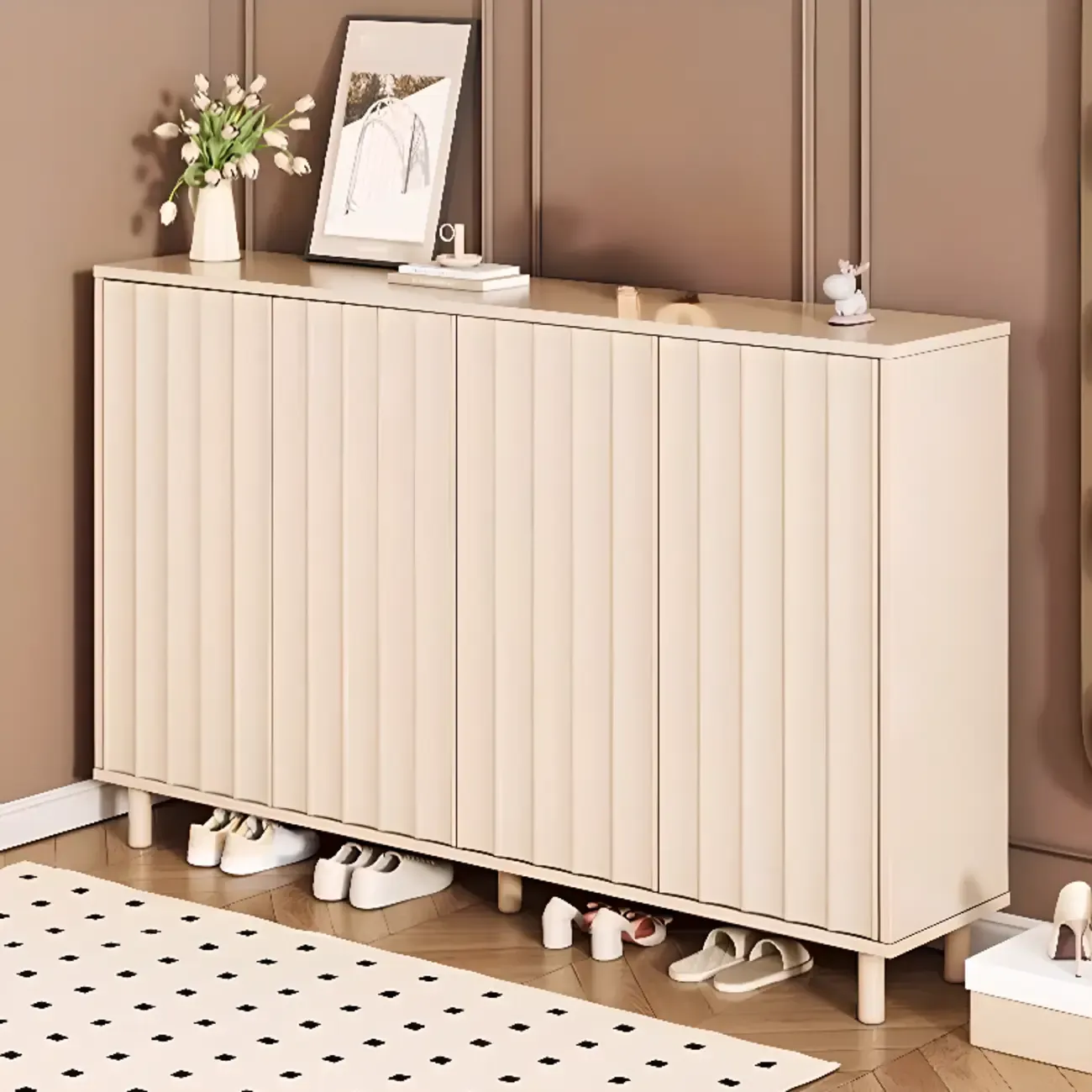 Modern White Closed Back Adjustable Wooden Shoe Cabinet