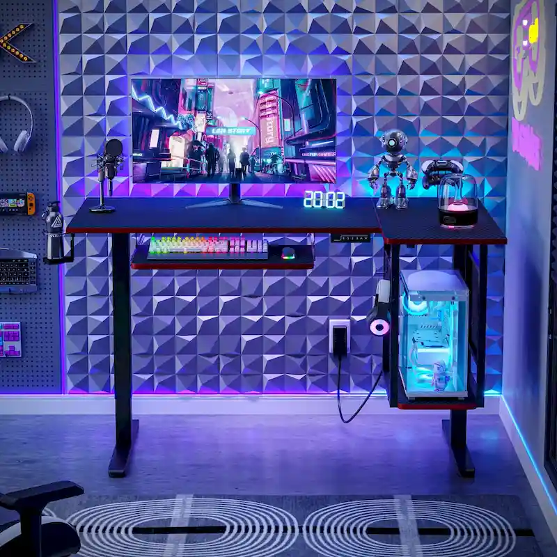 57 inch Electric Standing Desk Adjustable Height L Shaped Desk with Keyboard Tray and Host Shelf