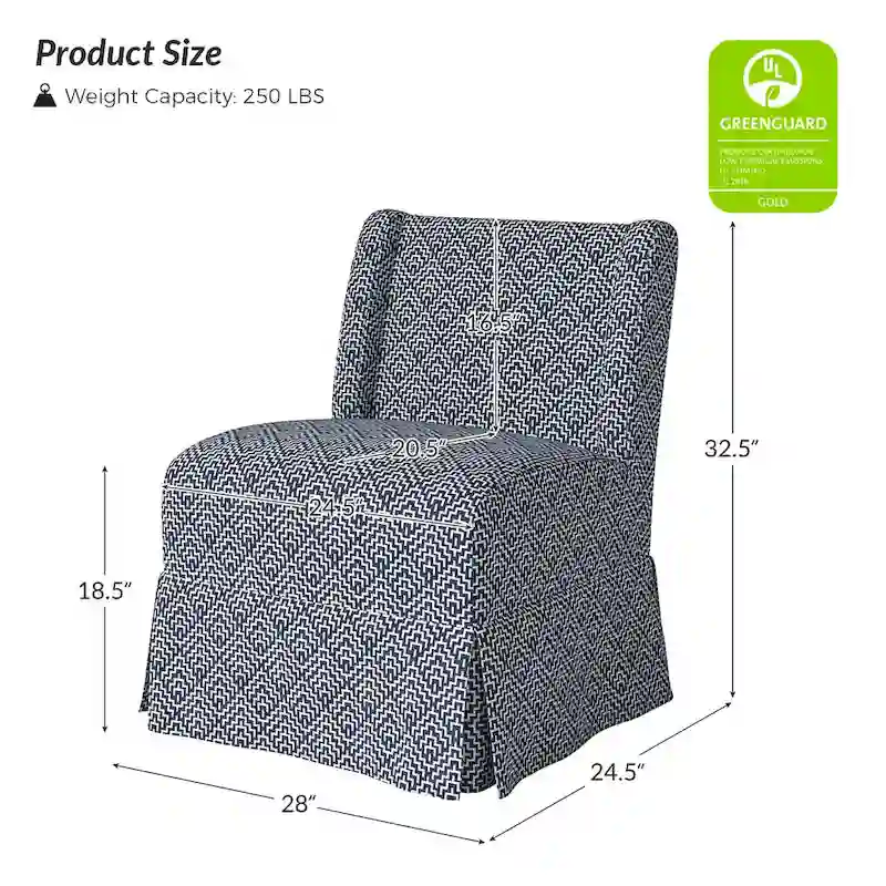 Falk Upholstered Farmhouse Armless Chair with Slipcover and Solid Wood Legs