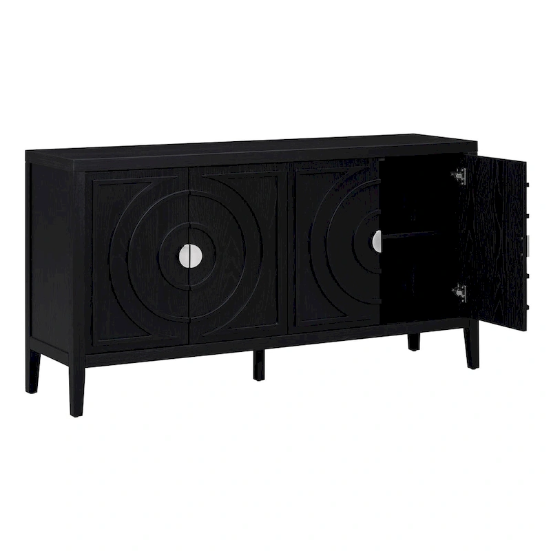 Retro Sideboard with Circular Groove Design Metal Handle
