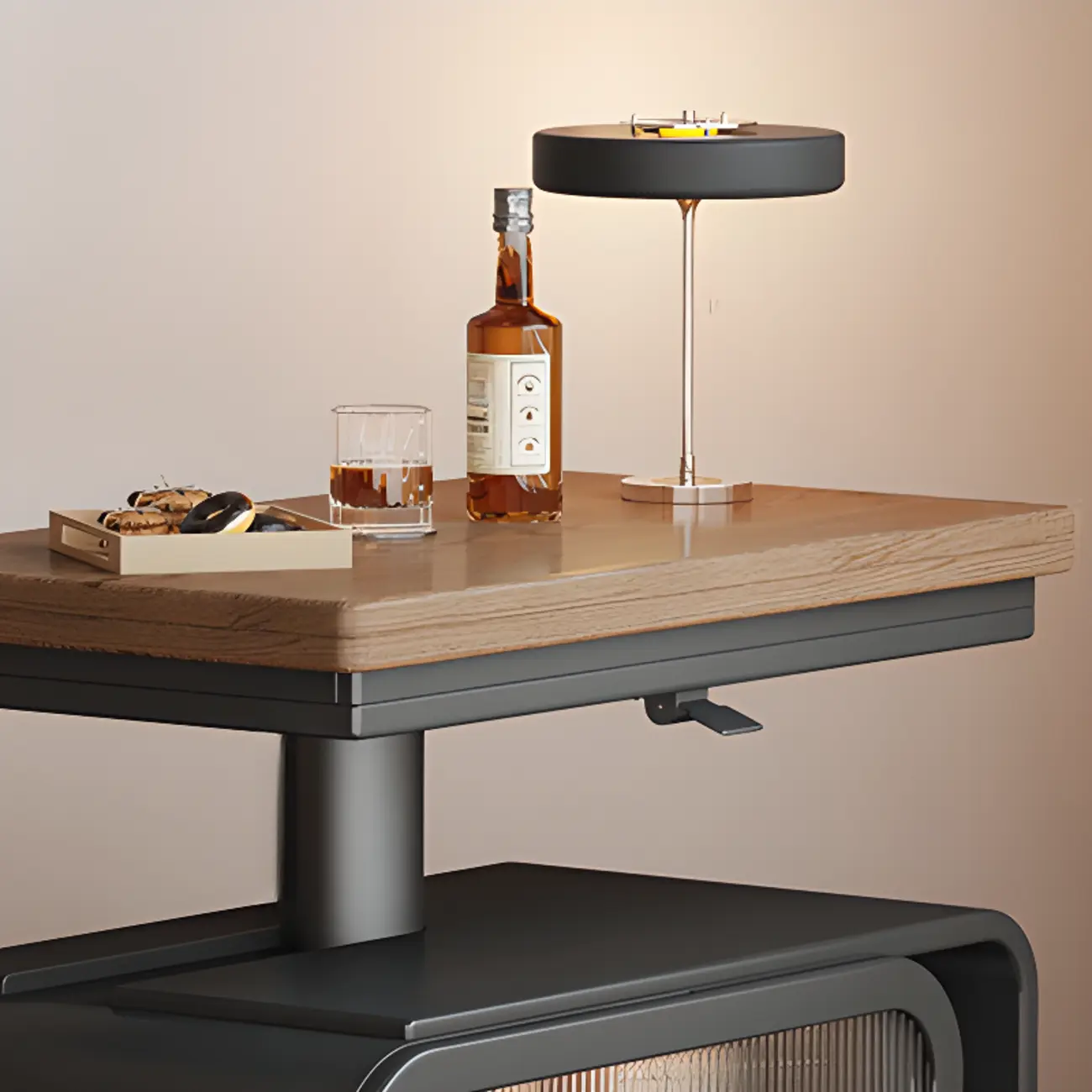 Adjustable Tabletop Modern Wood Side Table with Wheels