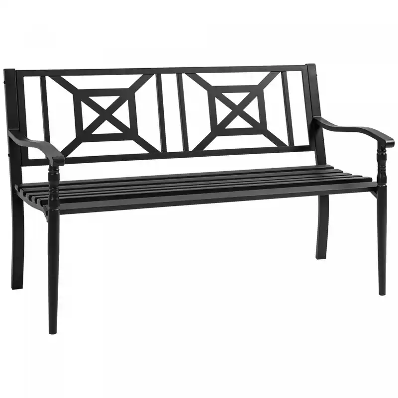Steel 2-Person Outdoor Garden Bench, Weather-Resistant Patio Seating