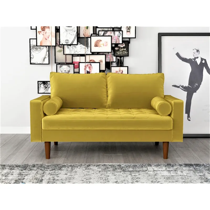 Faux Leather Mid-Century Loveseat – 2-Seat, Multiple Colors