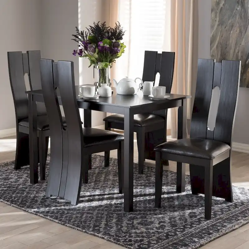Contemporary Dark Brown Faux Leather 5-Piece Dining Set