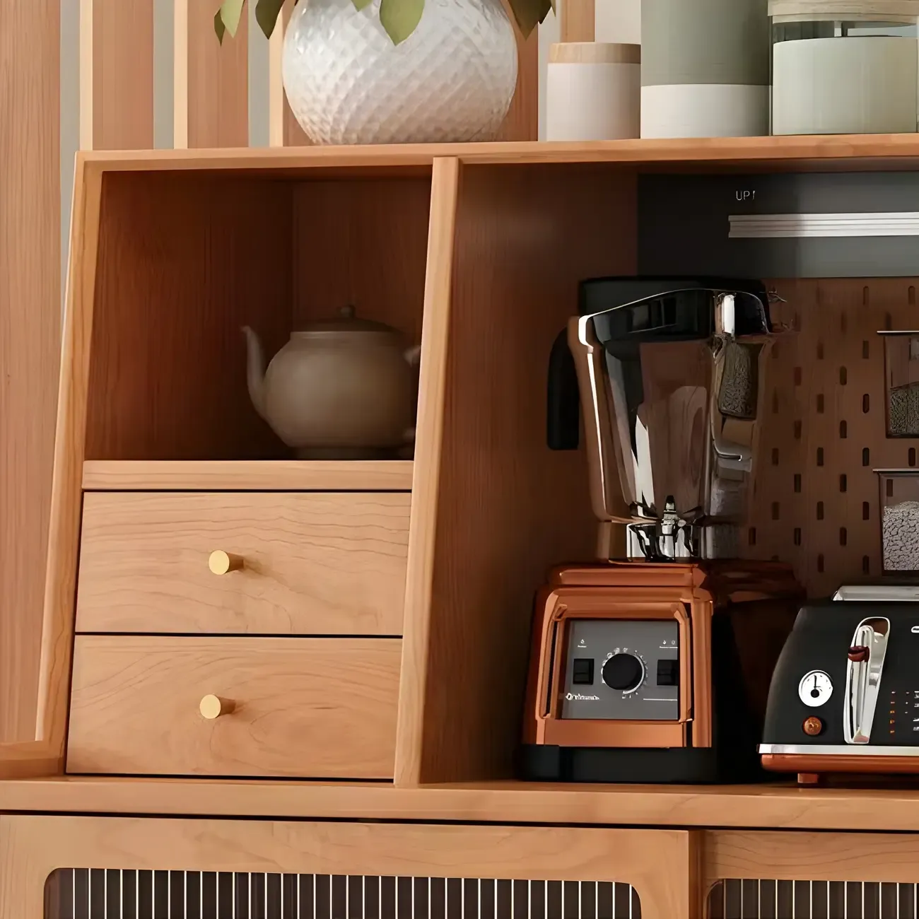 Scandinavian Natural Wood Sideboard with Shelf & Drawer