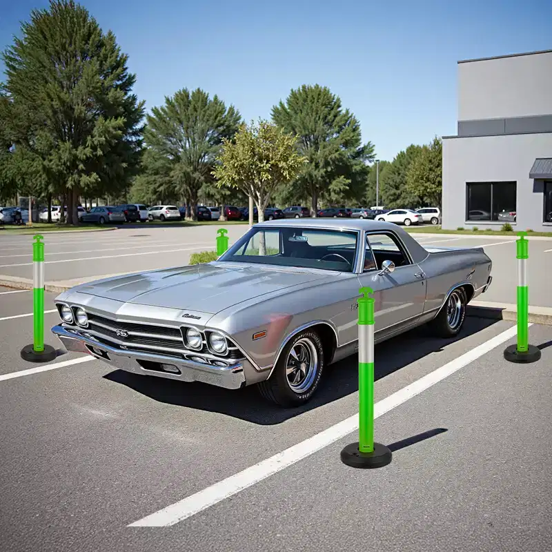 VEVOR 3 Pack Traffic Delineator Posts, 48 inches Traffic Safety Cones with Fillable Base and Reflective Strips, Heavy Duty Delineator Posts, Green