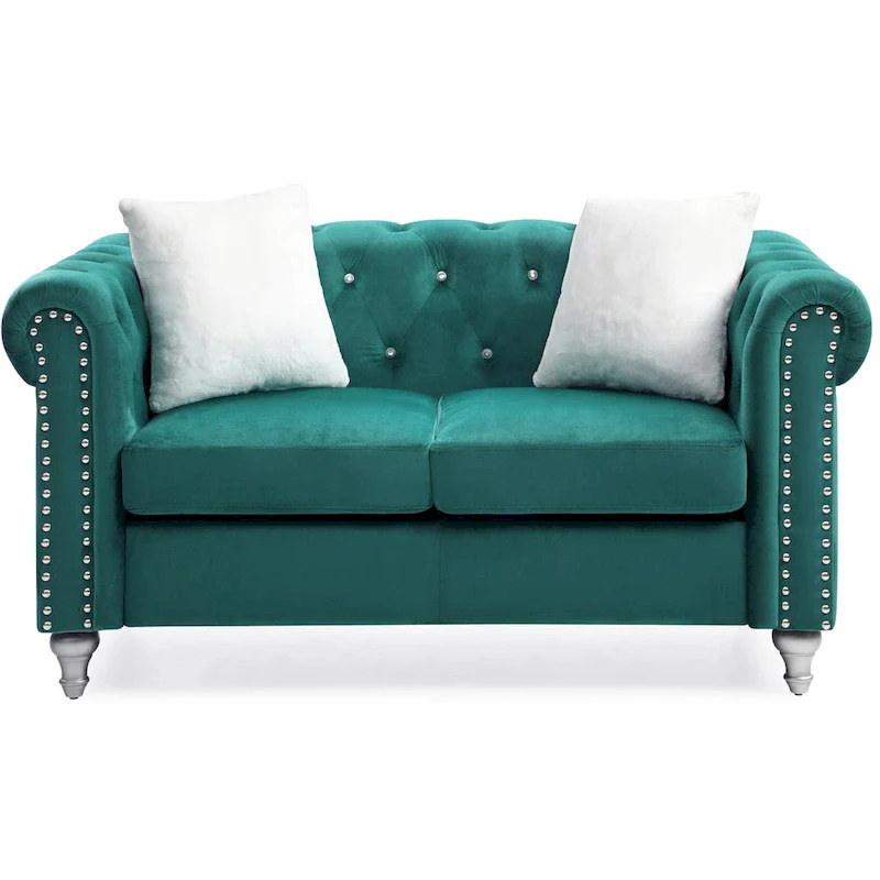 60 in. Velvet 2-Seater Sofa With 2-Throw Pillow - 60L x 34W x 30H
