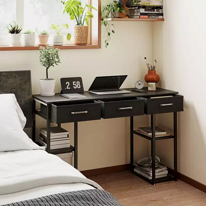HOMCOM 47 Small Writing Desk, Computer Desk with Fabric Drawers, Home Office Desk with Adjustable Shelves, Computer Table for Small Spaces