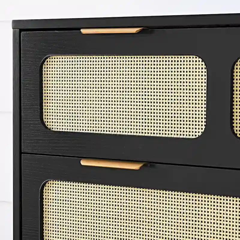 Modern Rattan Dresser Cabinet With Wide Drawers And Metal Handles