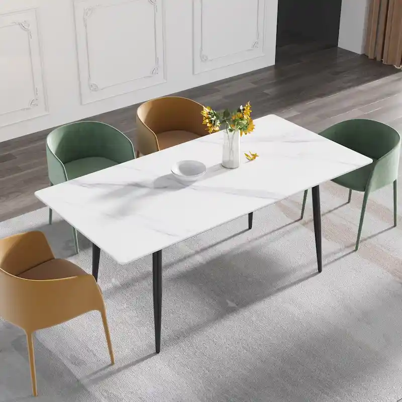 79  Mid-Century Rectangle Marble Dining Table Set for 6-8