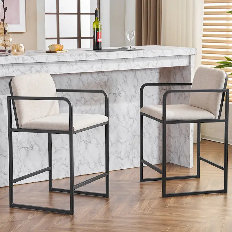 Set of 2,Modern Upholstered Counter Height Bar Stool with Armrests, Metal Frame and Padded Seat